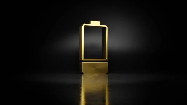 Oro metal símbolo vertical de una tercera batería cargada representación 3D con reflejo borroso en el suelo con fondo oscuro —  Fotos de Stock