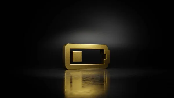 Metallo oro simbolo orizzontale della batteria quarto di rendering 3D con riflesso sfocato sul pavimento con sfondo scuro — Foto Stock
