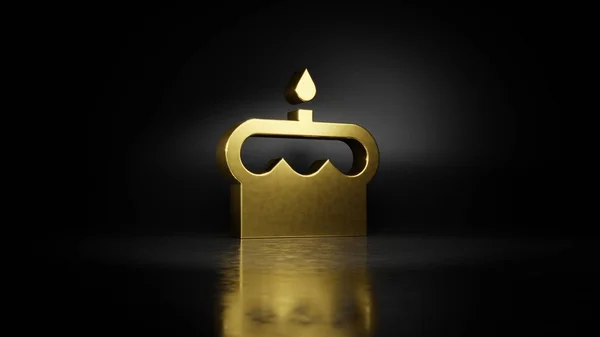 Símbolo de metal dourado do bolo de aniversário 3D renderização com reflexão embaçada no chão com fundo escuro — Fotografia de Stock
