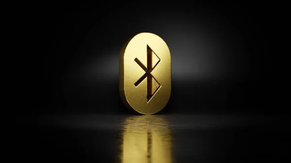 Gold metal symbol of Bluetooth 3D rendering with blurry reflection on floor with dark background — Stock Photo, Image