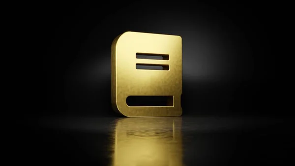 Gold metal symbol of book 3D rendering with blurry reflection on floor with dark background — Stock Photo, Image