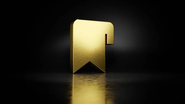 gold metal symbol of bookmark 3D rendering with blurry reflection on floor with dark background