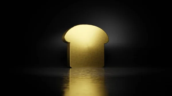 Metallo oro simbolo di fetta di pane rendering 3D con riflesso sfocato sul pavimento con sfondo scuro — Foto Stock
