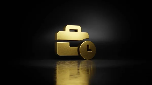 Gold metal symbol of business time 3D rendering with blurry reflection on floor with dark background — Stock Photo, Image