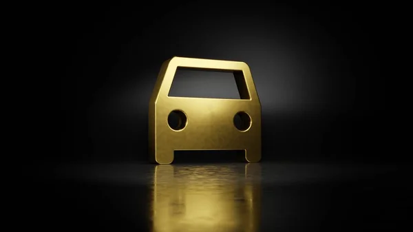 Złoty metalowy symbol samochodu renderowania 3d z rozmytym odbiciem na podłodze z ciemnym tle — Zdjęcie stockowe
