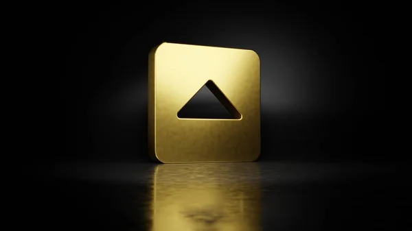 Gold metal symbol of caret square up 3D rendering with blurry reflection on floor with dark background — Stock Photo, Image