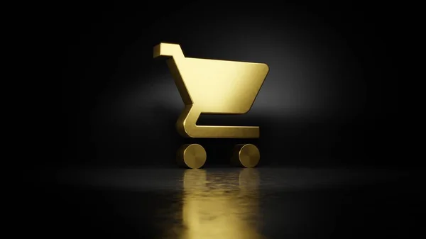 Símbolo de metal dorado de la reproducción 3D del carro con reflejo borroso en el suelo con fondo oscuro — Foto de Stock