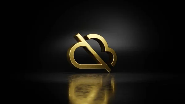 gold metal symbol of disable cloud 3D rendering with blurry reflection on floor with dark background