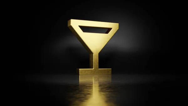 Gold metal symbol of cocktail glass 3D rendering with blurry reflection on floor with dark background — Stock Photo, Image