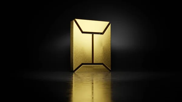 Gold metal symbol of sealed envelope 3D rendering with blurry reflection on floor with dark background — Stock Photo, Image