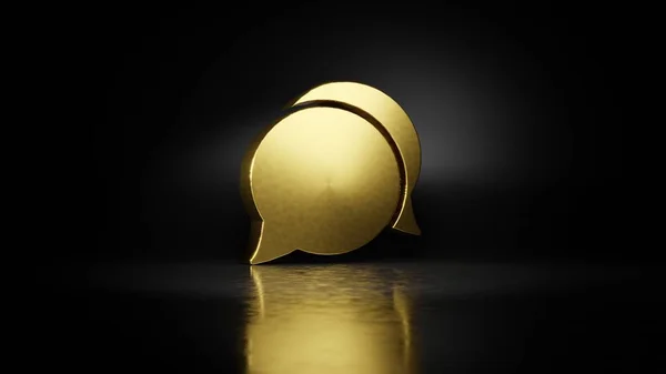 gold metal symbol of rounded chat bubbles 3D rendering with blurry reflection on floor with dark background