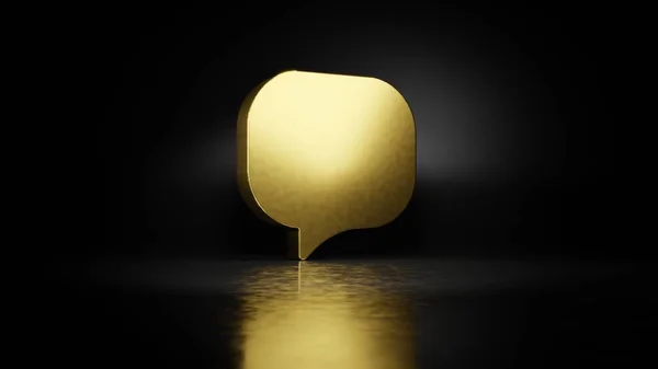 gold metal symbol of  rounded chat bubble 3D rendering with blurry reflection on floor with dark background