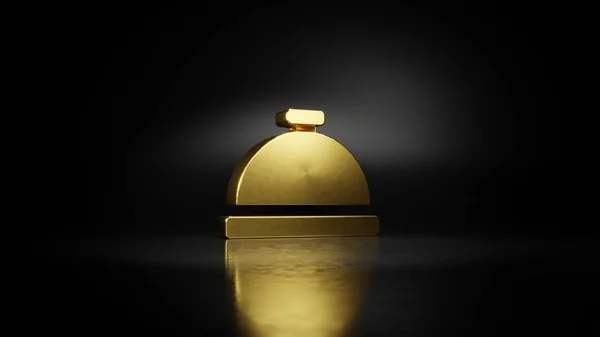 Metallo oro simbolo di campanello portineria rendering 3D con riflesso sfocato sul pavimento con sfondo scuro — Foto Stock