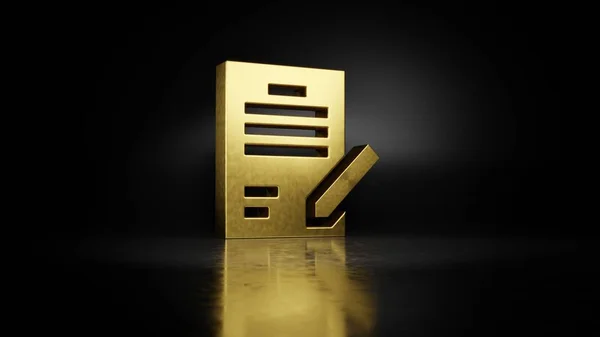 gold metal symbol of contract 3D rendering with blurry reflection on floor with dark background