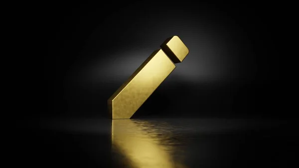 暗い背景を持つ床にぼやけた反射で新しい鉛筆ボタン3Dレンダリングを作成する金の金属シンボル — ストック写真