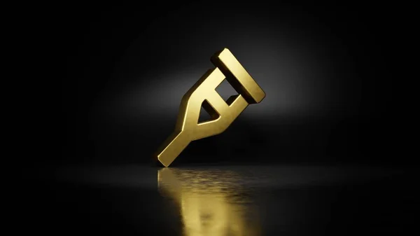 Símbolo de metal dourado da muleta 3D renderização com reflexão embaçada no chão com fundo escuro — Fotografia de Stock