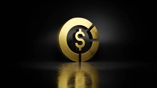Gold metal symbol of diagram  3D rendering with blurry reflection on floor with dark background — Stock Photo, Image