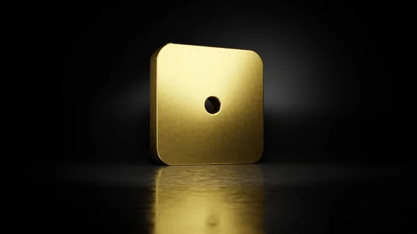 Metallo oro simbolo di dadi una resa 3D con riflesso sfocato sul pavimento con sfondo scuro — Foto Stock