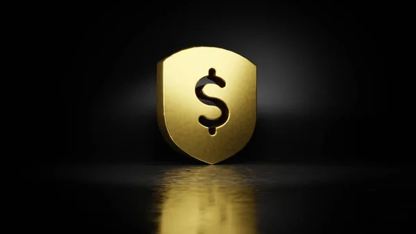 Gold metal symbol of dollar  3D rendering with blurry reflection on floor with dark background — Stock Photo, Image