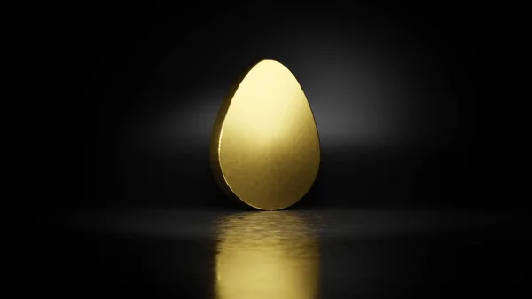 Gold metal symbol of egg 3D rendering with blurry reflection on floor with dark background — Stock Photo, Image