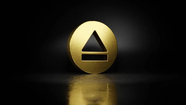 Gold metal symbol of eject  3D rendering with blurry reflection on floor with dark background — Stock Photo, Image