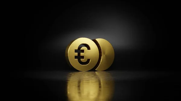 Gold-Metall-Symbol für Euro-3D-Rendering mit verschwommener Reflexion auf dem Boden mit dunklem Hintergrund — Stockfoto