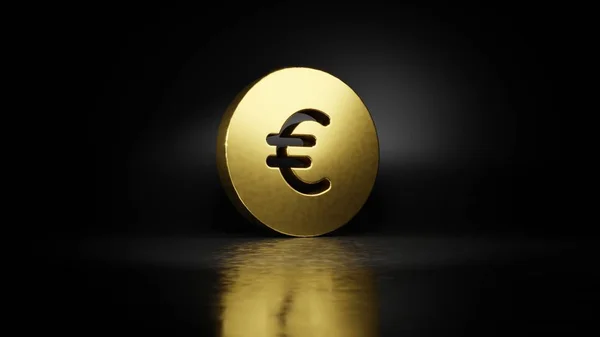 Logam emas simbol euro 3D rendering dengan refleksi kabur di lantai dengan latar belakang gelap — Stok Foto