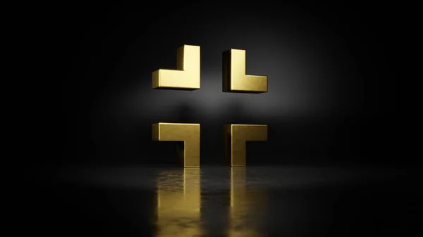 Gold metal symbol of exit 3D rendering with blurry reflection on floor with dark background — Stock Photo, Image