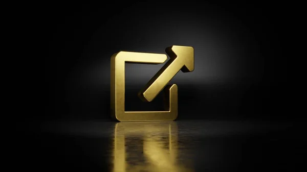 Символ золотого металу зовнішнього посилання 3D рендеринга з розмитим відображенням на підлозі з темним фоном — стокове фото