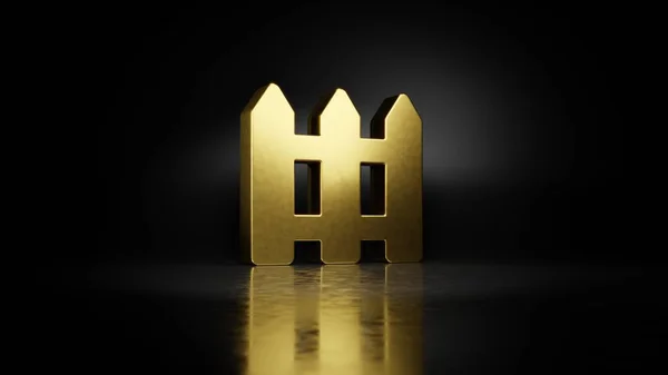 Guld metall symbol av staket 3D-rendering med suddig reflektion på golvet med mörk bakgrund — Stockfoto