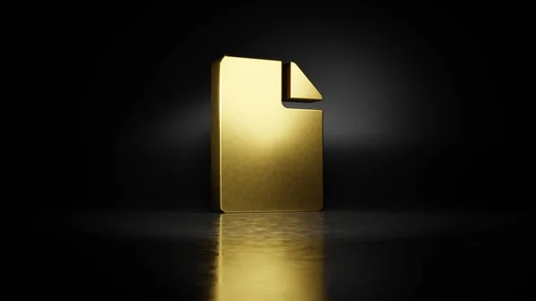 Gold metal symbol of file 3D rendering with blurry reflection on floor with dark background — Stock Photo, Image