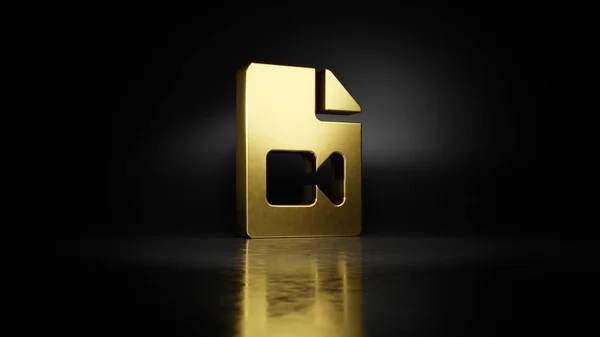 Gold Metall Symbol der Datei Video 3D-Rendering mit verschwommener Reflexion auf dem Boden mit dunklem Hintergrund — Stockfoto