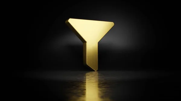 Gold metal symbol of filter 3D rendering with blurry reflection on floor with dark background — Stock Photo, Image