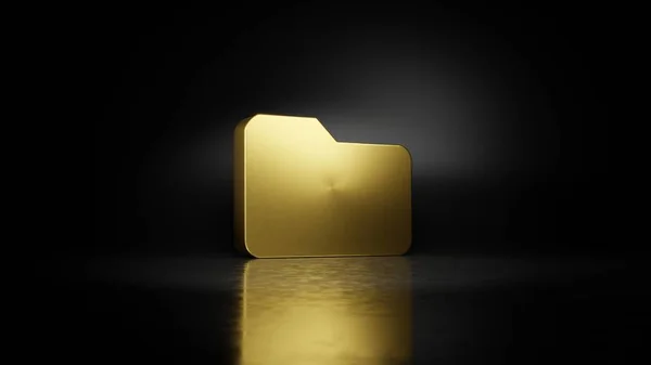 Gold metal symbol of folder 3D rendering with blurry reflection on floor with dark background — Stock Photo, Image