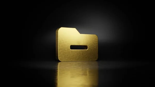 Metallo oro simbolo della cartella meno rendering 3D con riflesso sfocato sul pavimento con sfondo scuro — Foto Stock