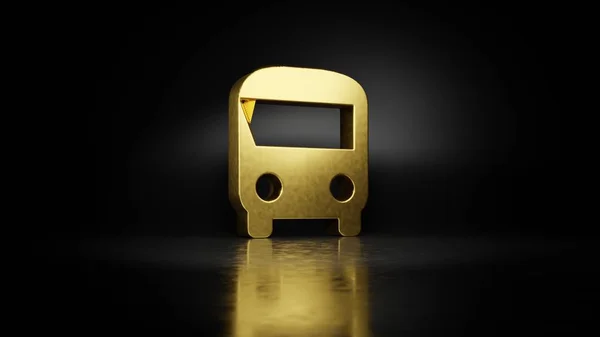 Gold metal symbol of front bus 3D rendering with blurry reflection on floor with dark background — Stock Photo, Image