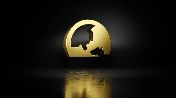 Gold metal symbol of globe Asia 3D rendering with blurry reflection on floor with dark background — Stock Photo, Image