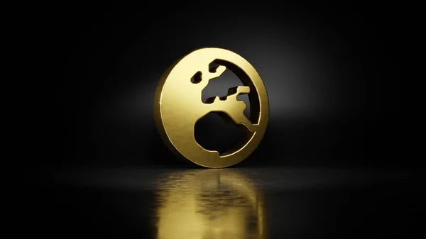 Guld metall symbol för världen Europa 3D-rendering med suddig reflektion på golvet med mörk bakgrund — Stockfoto
