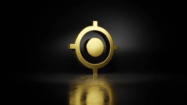 Símbolo de metal dorado de gps indicador fijo representación 3D con reflejo borroso en el suelo con fondo oscuro — Foto de Stock