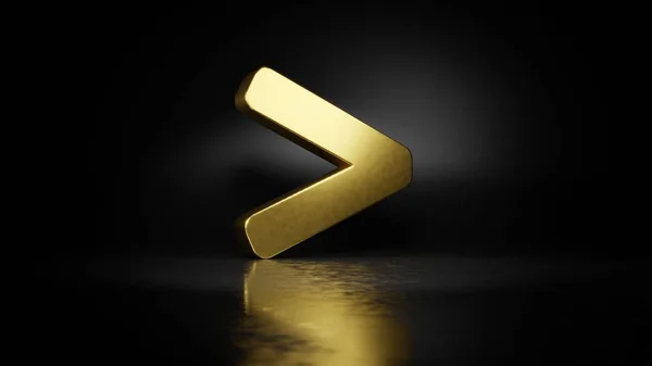 gold metal symbol of greater than 3D rendering with blurry reflection on floor with dark background