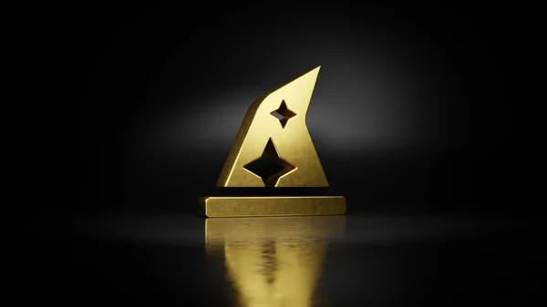 Zlatý Kovový Symbol Kouzelnického Klobouku Hvězdami Kreslení Rozmazaným Odrazem Podlaze — Stock fotografie