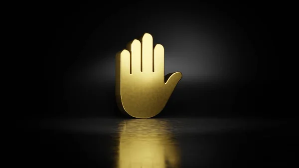 Gold metal symbol of hold 3D rendering with blurry reflection on floor with dark background — Stock Photo, Image