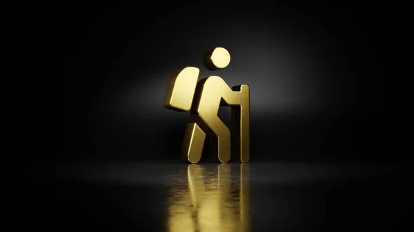 Metallo oro simbolo di escursionismo rendering 3D con riflesso sfocato sul pavimento con sfondo scuro — Foto Stock