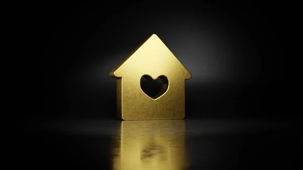 Arany fém szimbólum ház 3d renderelés elmosódott tükröződés a padlón sötét háttér — Stock Fotó