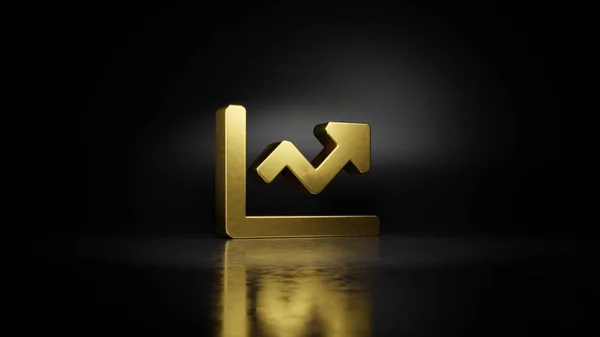 gold metal symbol of chart line 3D rendering with blurry reflection on floor with dark background