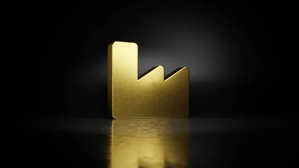 Gold metal symbol of industry 3D rendering with blurry reflection on floor with dark background — Stock Photo, Image