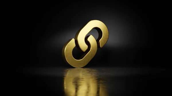 Guld metall symbol för länk 3d rendering med suddig reflektion på golvet med mörk bakgrund — Stockfoto