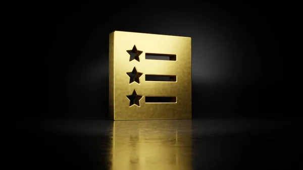 Gold Metall Symbol der Liste 3D-Rendering mit verschwommener Reflexion auf dem Boden mit dunklem Hintergrund — Stockfoto