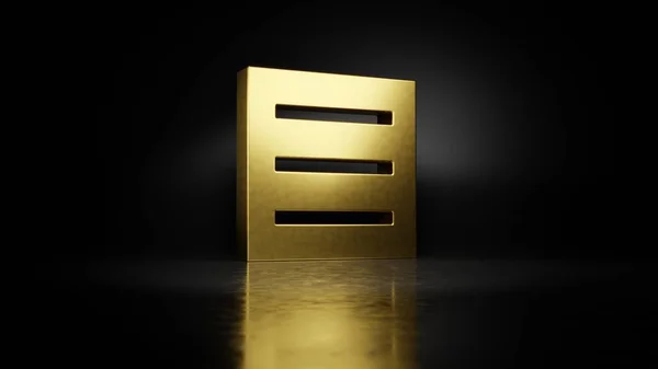 Gold metal symbol of menu  3D rendering with blurry reflection on floor with dark background — Stock Photo, Image