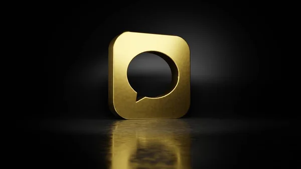 Gold metal symbol of message 3D rendering with blurry reflection on floor with dark background — Stock Photo, Image